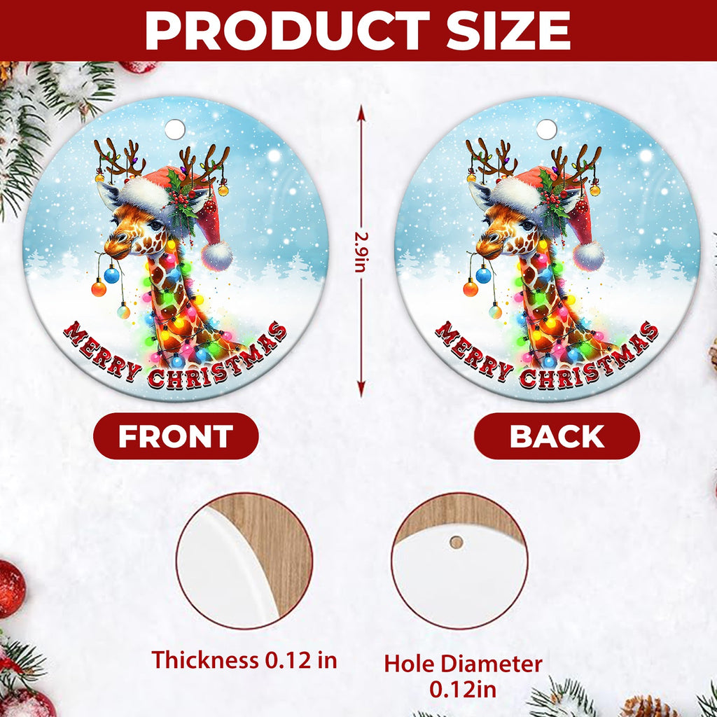 Giraffe Christmas Ornament, Santa Hat Safari Zoo Gift, Ceramic Hanging Tree Decoration