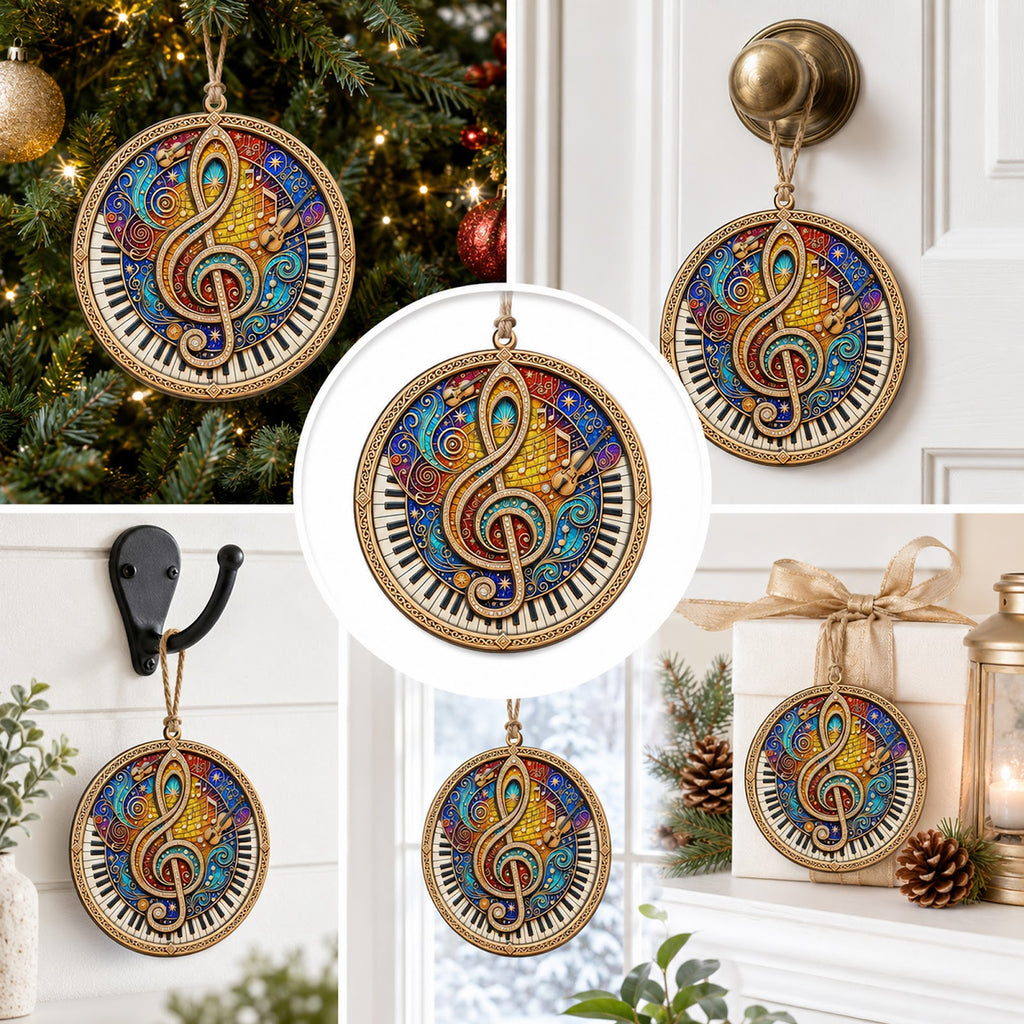 Music Note Christmas Ornament, Stocking Stuffer For Band Member, Wood Hanging Tree Decoration