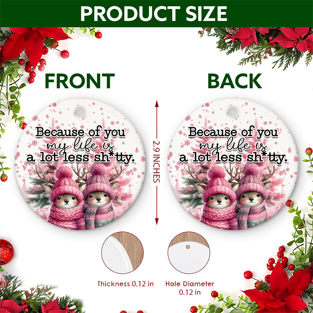 Best Friend Christmas Ornament, Snarky Pink Deer Bestie Gift Idea, Ceramic Tree Decoration