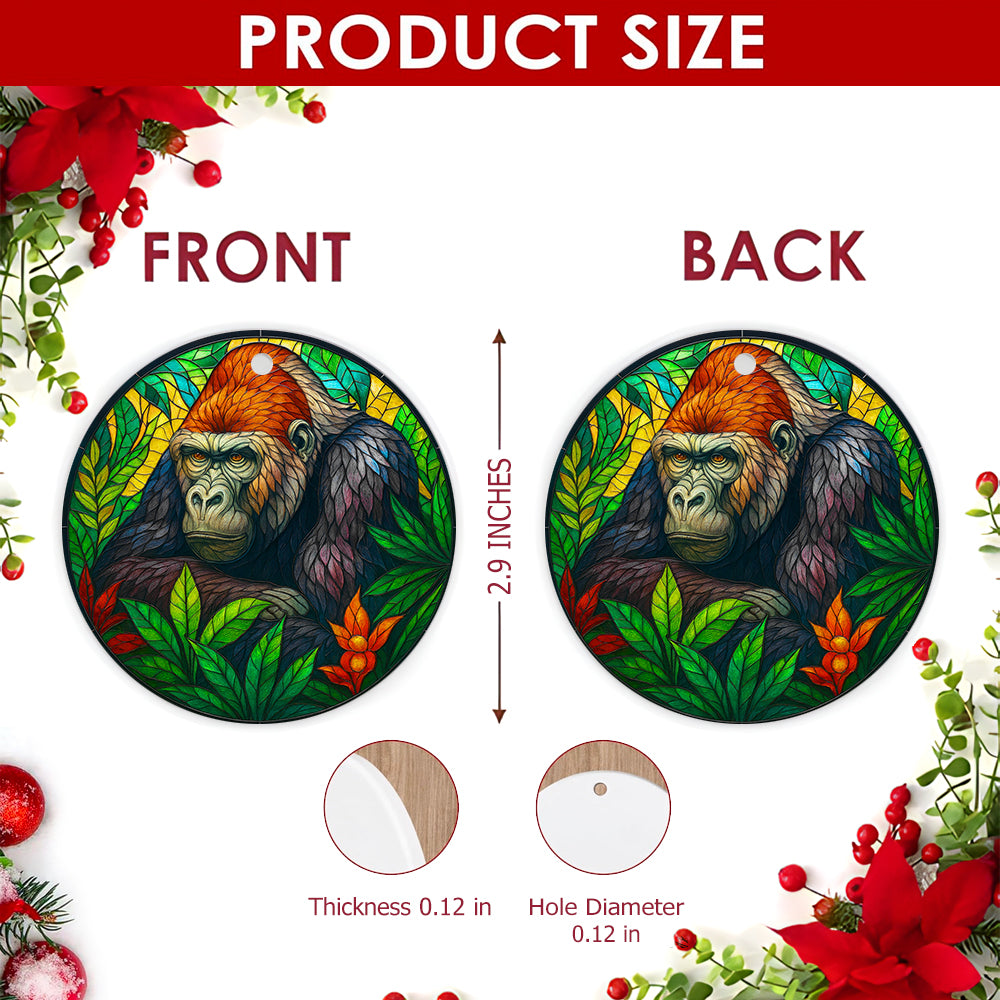 Gorilla Christmas Ornament, Stained Glass Jungle Zoo Gift, Ceramic Hanging Tree Decoration