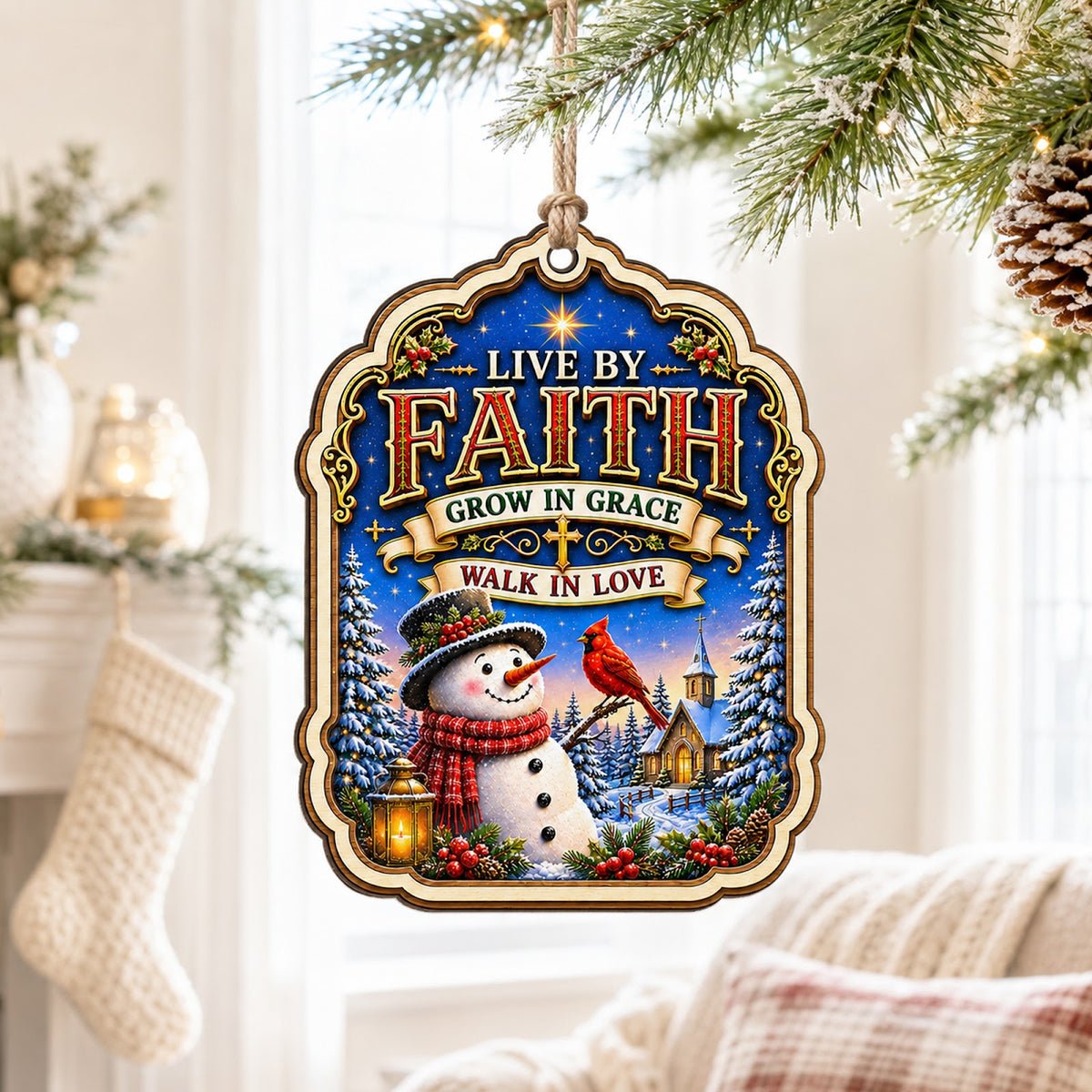 Live By Faith Christmas Ornament, Inspirational Christian Gift, Wood Hanging Tree Decoration