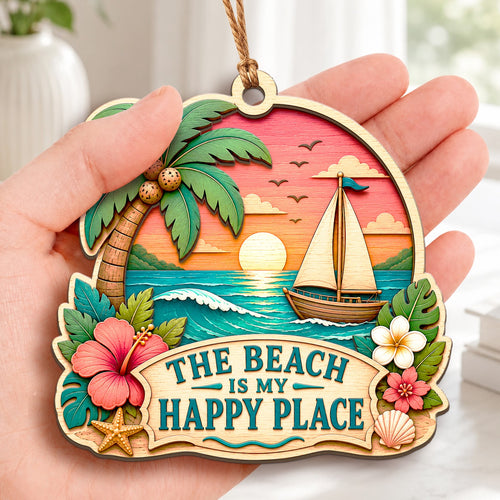 Beach Place Ocean Summer Relax Christmas Ornament, Sandy Shore Keepsake, Wood Tree Decoration