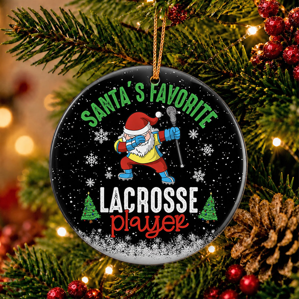 Lacrosse Christmas Ornament, Santas Favorite Player, Ceramic Hanging Tree Decoration