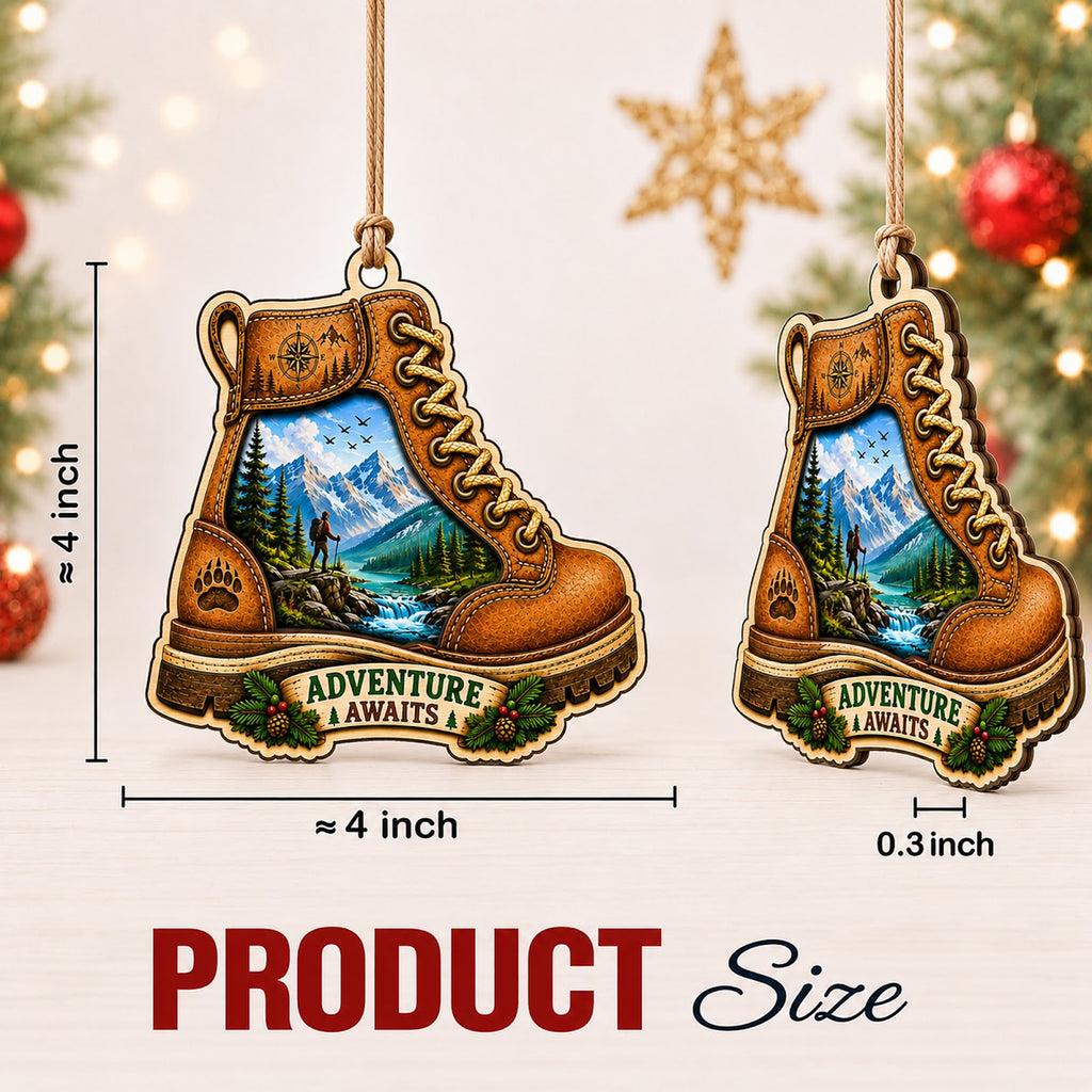 Hiking Boot Trail Outdoor Sport Christmas Ornament, Stocking Stuffer For Hiker, Wood Ornament