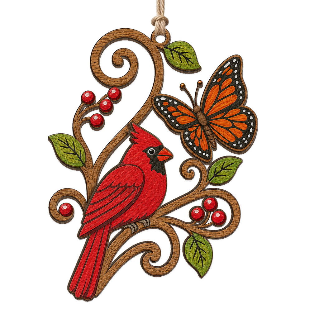 Cardinal Memorial Keepsake, Nature Gift For Bird Lover, Butterfly Sympathy Decor