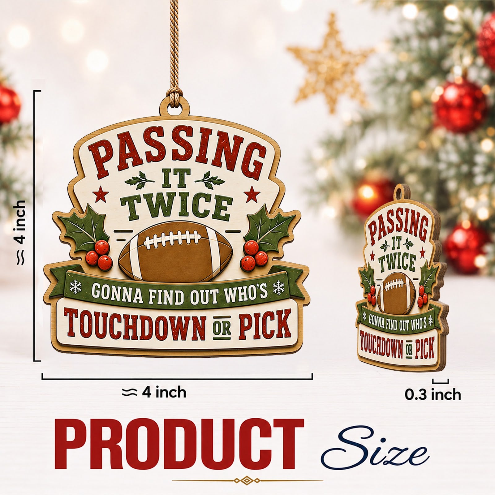 Football Wood Christmas Ornament