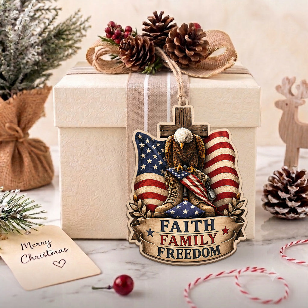 Faith Family Christmas Ornament, Faith And Family Keepsake, Wood Hanging Tree Decoration