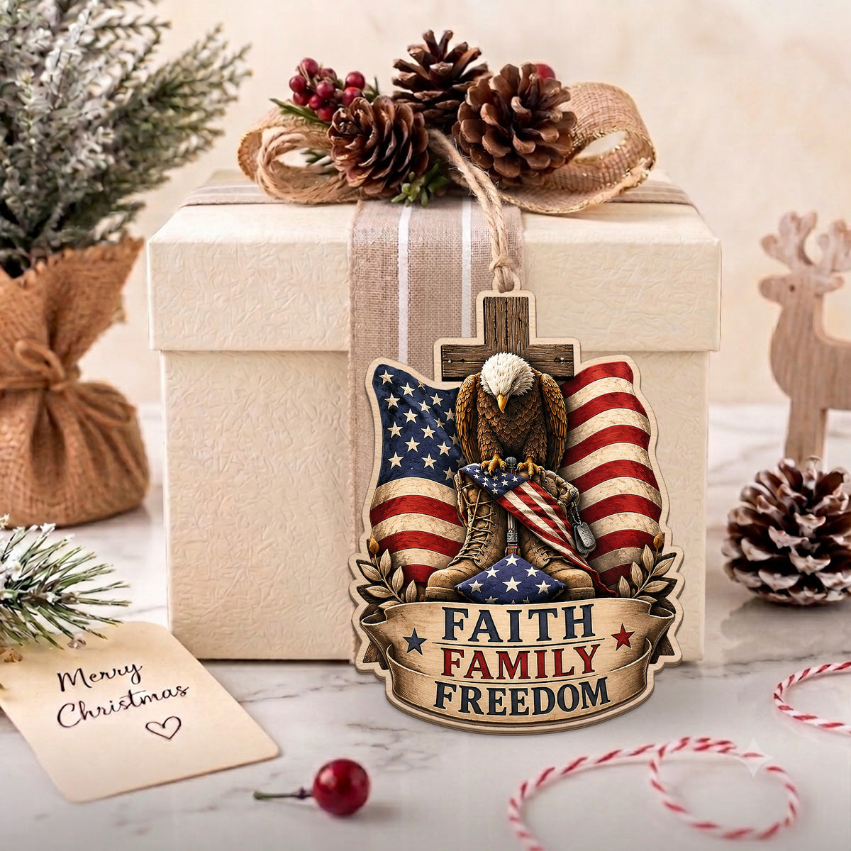 Faith Family Christmas Ornament, Faith And Family Keepsake, Wood Hanging Tree Decoration