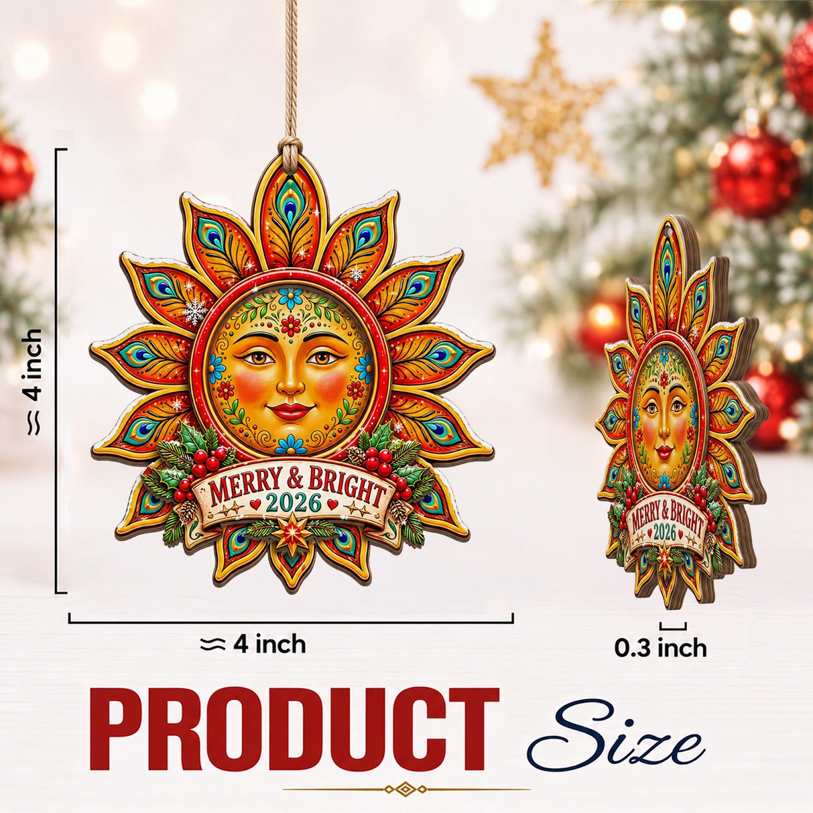 Sunflower Nature Boho Floral Christmas Ornament, Garden Floral Keepsake, Wood Tree Decoration