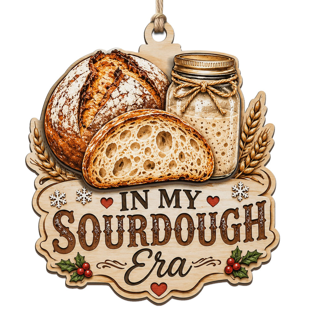 Plaque Shows A Crusty Loaf, Sliced Crumb, And Starter Jar For Sourdough Era. Gift For Home Bakers.