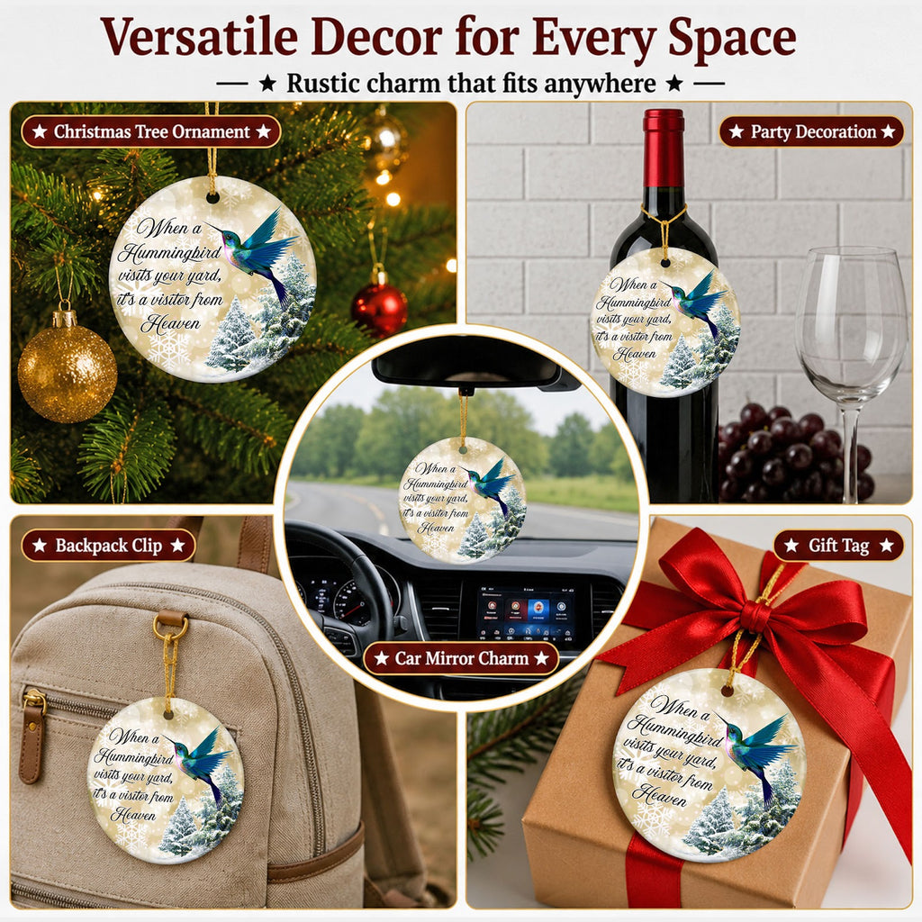 Hummingbird Visitor Christmas Ornament, Remembrance Keepsake Gift, Ceramic Tree Decoration