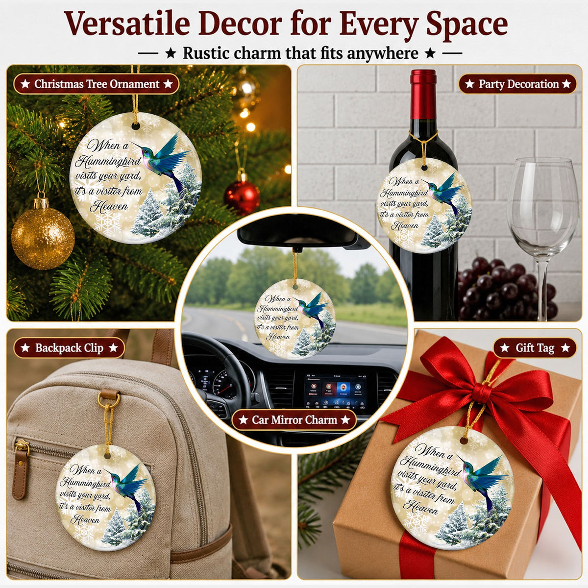 Hummingbird Visitor Christmas Ornament, Remembrance Keepsake Gift, Ceramic Tree Decoration