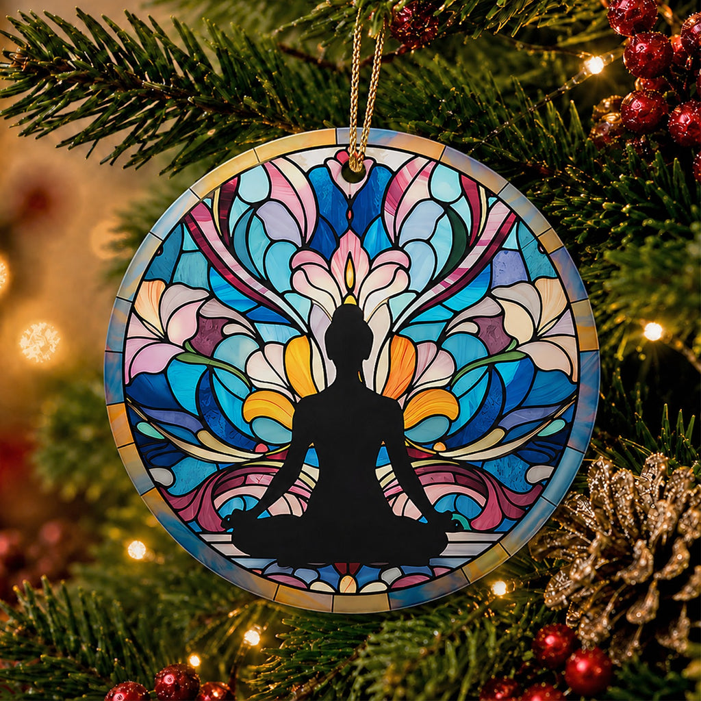 Yoga Christmas Ornament, Lotus Meditation Namaste Gift, Ceramic Hanging Tree Decoration