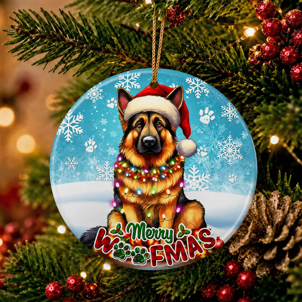 German Shepherd Christmas Ornament, Merry Woofmas Dog Lover Gift, Ceramic Tree Decoration