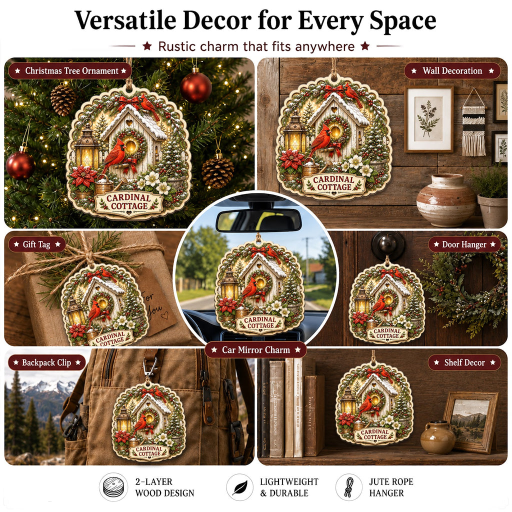 Cardinal Garden Bird Nature Christmas Ornament, Cardinal Birdwatcher Keepsake, Wood Ornament