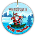 Santa in Shades Landing a Big One From a Green Rowboat. Ceramic Keepsake for Anglers and Fishing Dads.