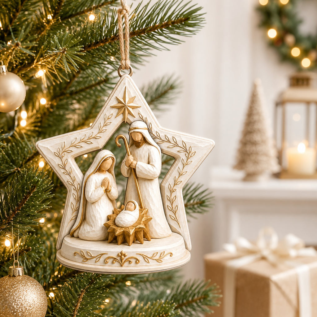 Jesus Christmas Ornament, Christian Holiday Gift, Wood Hanging Tree Decoration