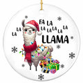 Fluffy Llama in a Knit Santa Hat and Fringed Scarf With a Stack of Wrapped Gifts. Ceramic Keepsake for Teens.