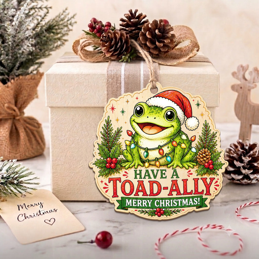 Frog Christmas Ornament, Stocking Stuffer For Frog Fan, Wood Hanging Tree Decoration
