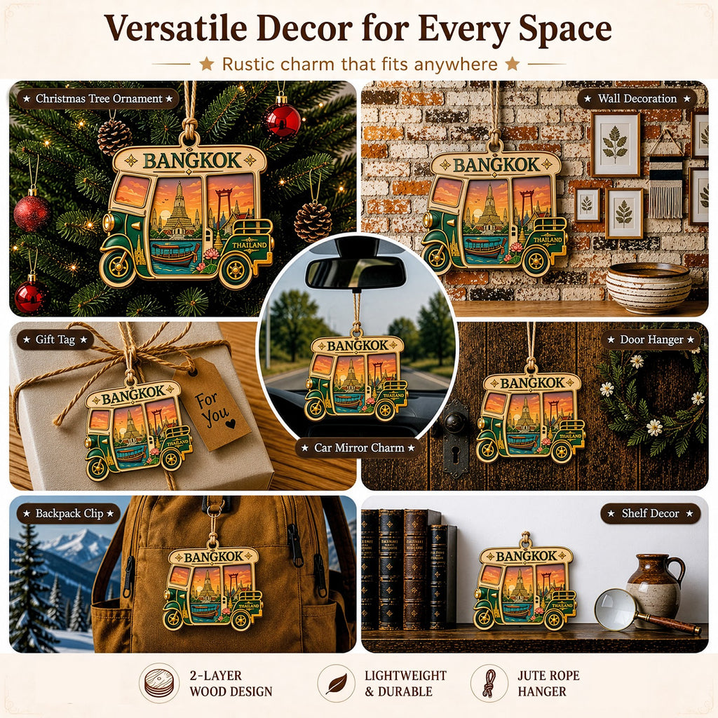 Venice Christmas Ornament, Italy Gondola and Canal Souvenir Gift, Wood Hanging Tree Decoration