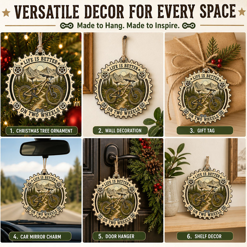 MTB Mountain Bike Trail Rider Christmas Ornament, Singletrack Keepsake, Wood Tree Decoration