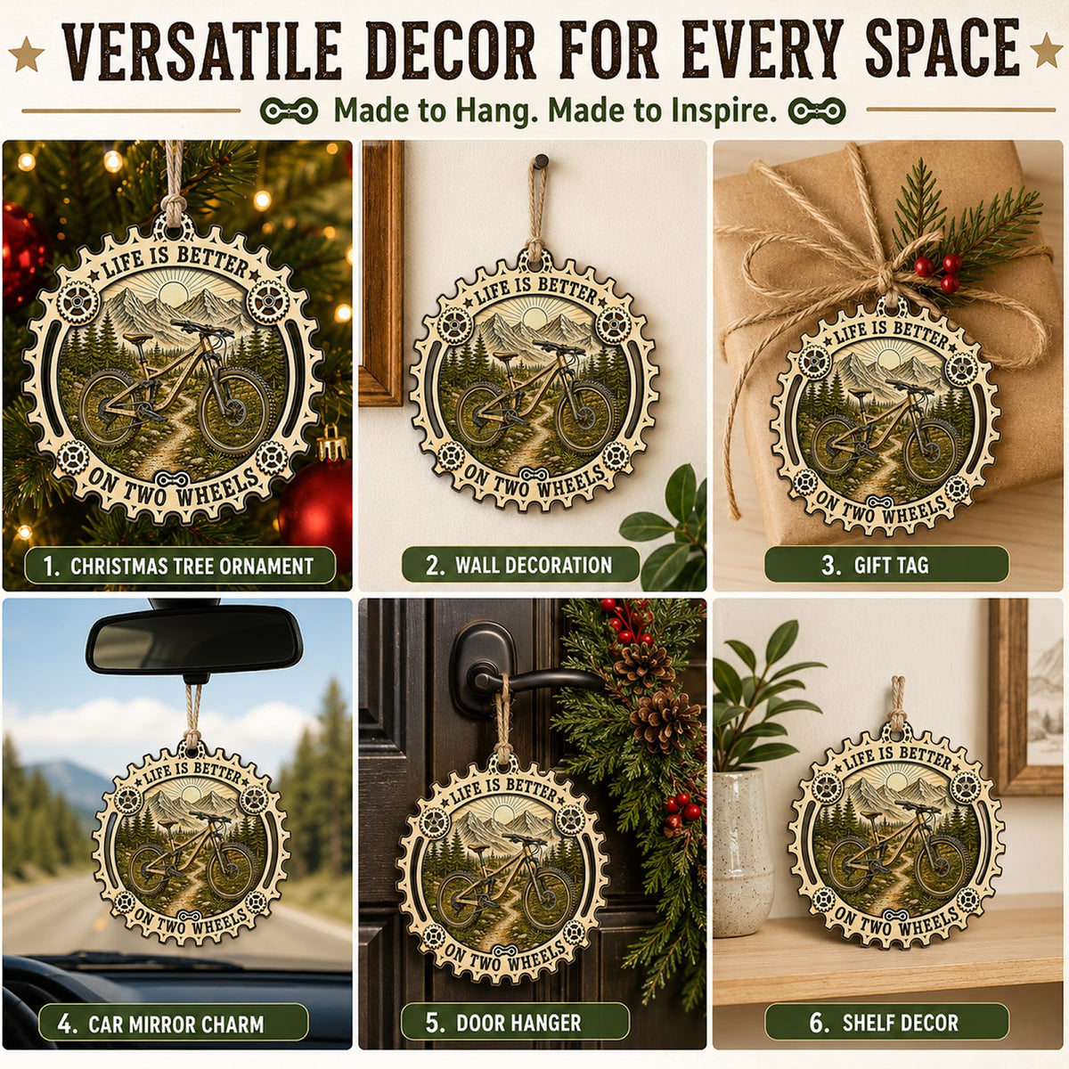 MTB Mountain Bike Trail Rider Christmas Ornament, Singletrack Keepsake, Wood Tree Decoration