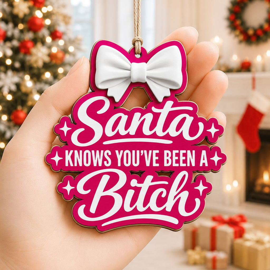 Santa Knows Naughty Nice Funny Christmas Ornament, Naughty-Nice Motto Keepsake, Wood Ornament