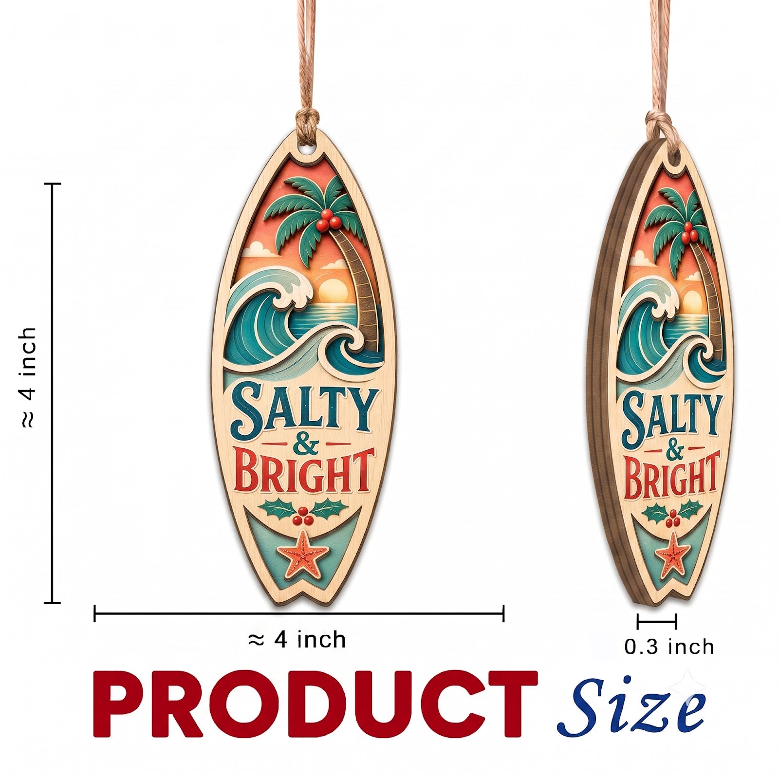 Surfboard Wood Christmas Ornament