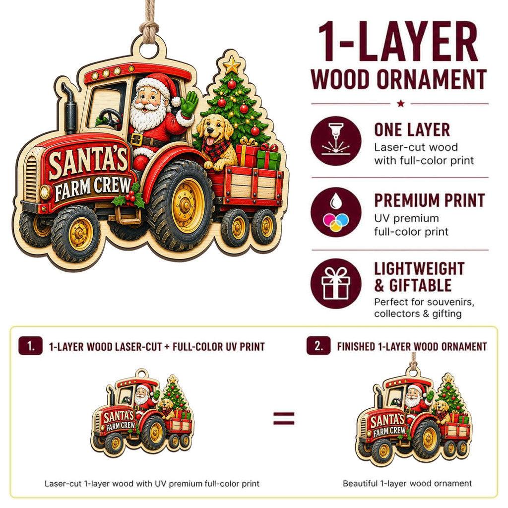 Santa Farm Christmas Country Christmas Ornament, Farmhouse Holiday Keepsake, Wood Ornament