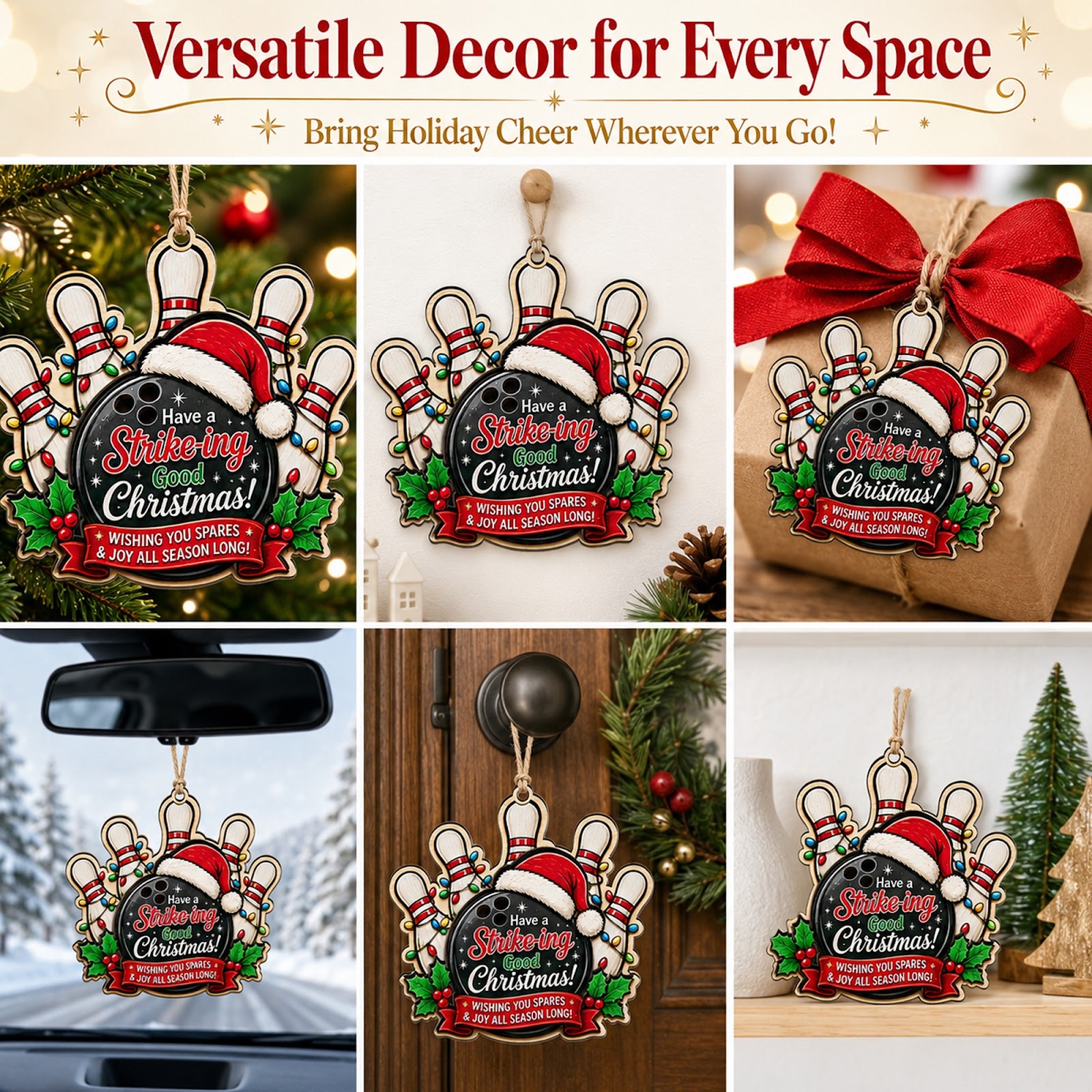Bowling Pins Wood Christmas Ornament