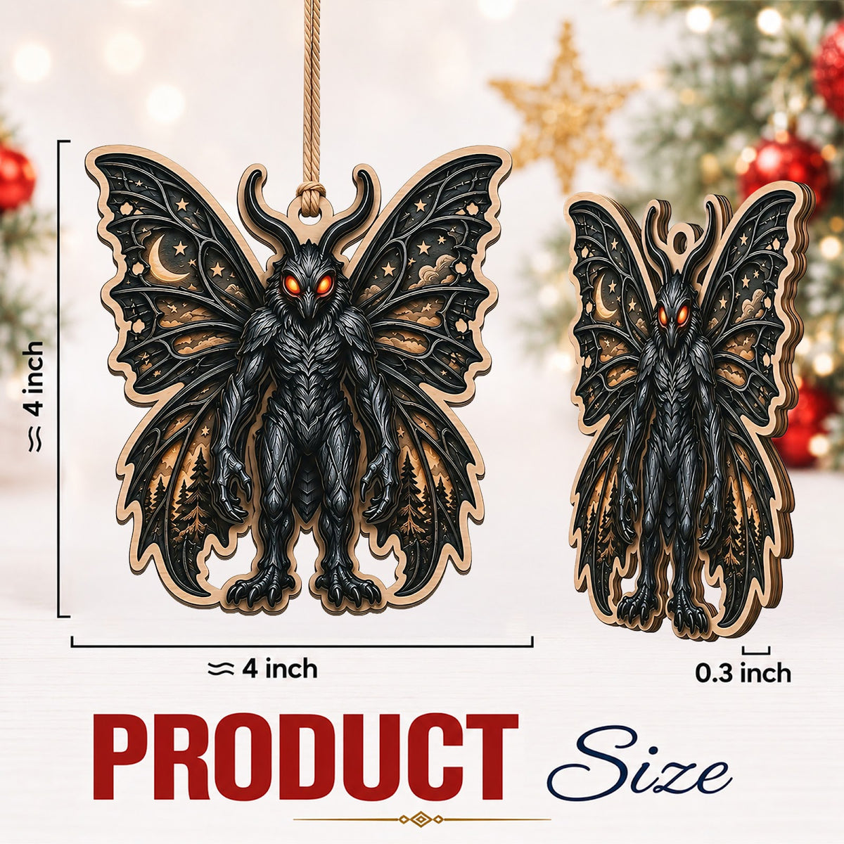 Mothman Christmas Ornament, Stocking Stuffer For Folklore Fan, Wood Hanging Tree Decoration