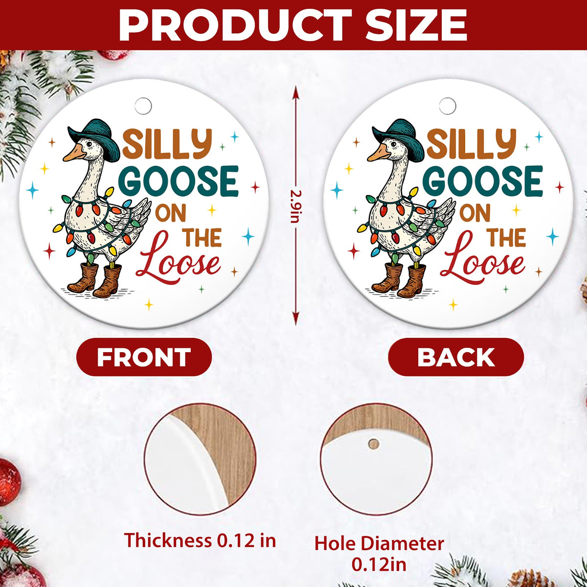 Silly Goose Christmas Ornament, Funny Farm Bird Gift, Ceramic Hanging Tree Decoration