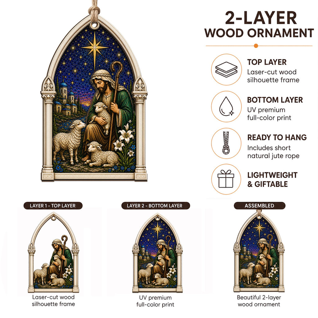 Shepherd Christmas Ornament, Biblical Gift For Christian, Wood Hanging Tree Decoration