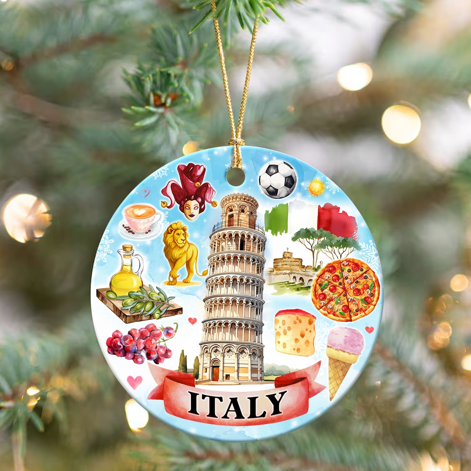 Italy Christmas Ornament, Travel Souvenir Keepsake Gift, Ceramic Hanging Tree Decoration