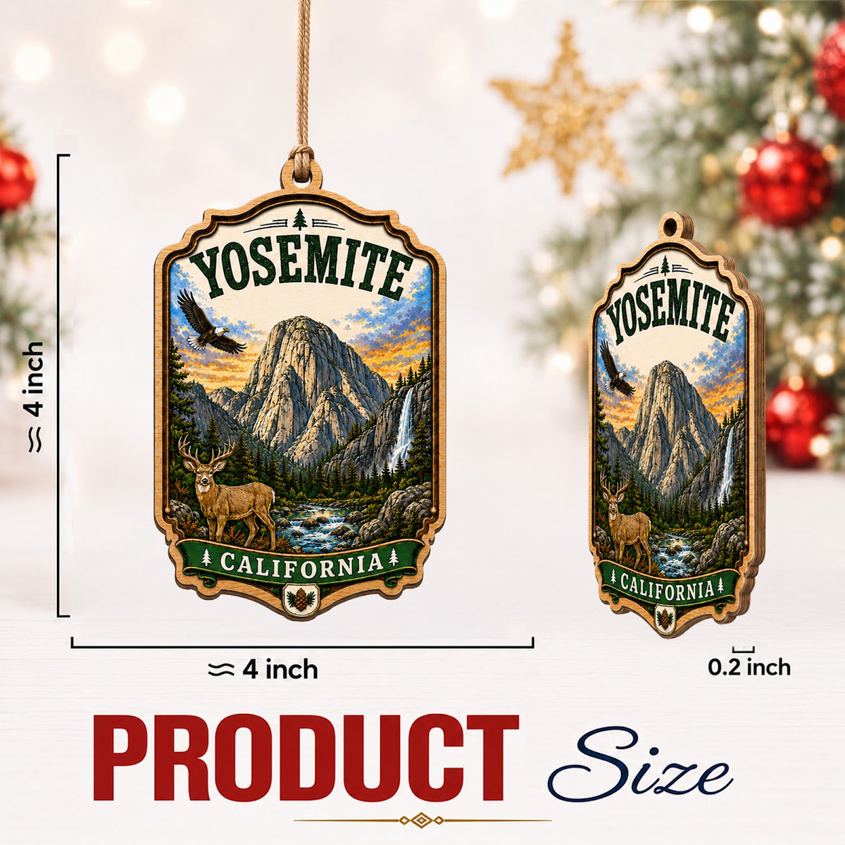 Yosemite National Park Christmas Ornament, California Waterfall Hiker Gift, Wood Ornament