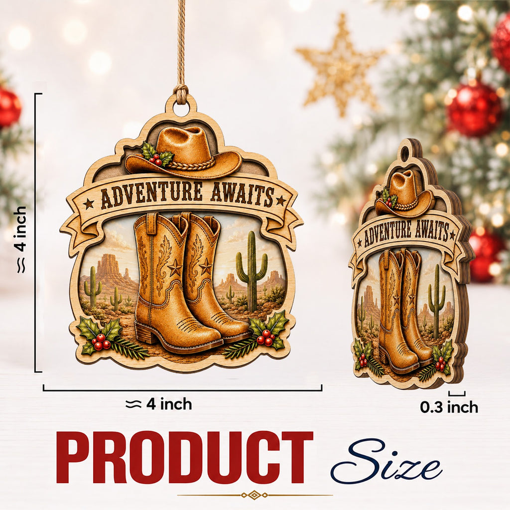 Country Christmas Western Christmas Ornament, Farmhouse Holiday Keepsake, Wood Tree Decoration