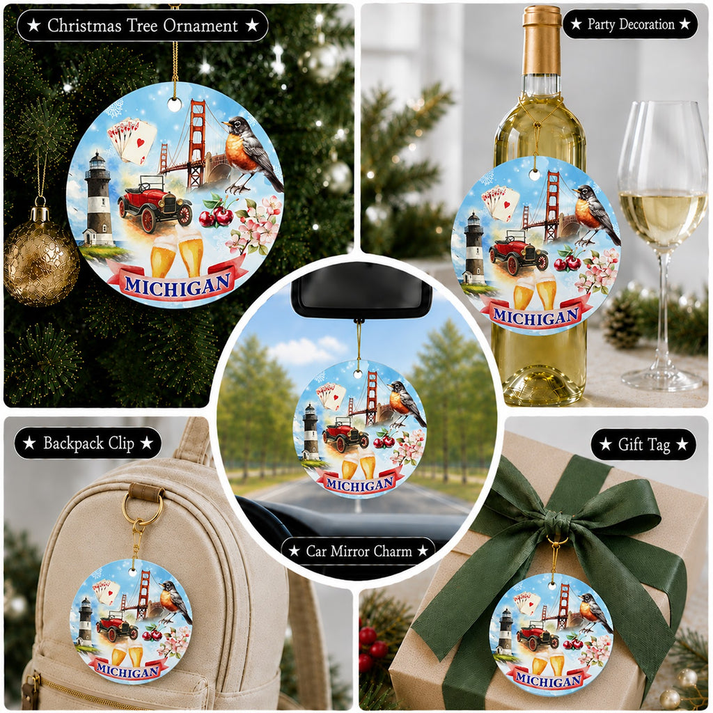 Michigan Christmas Ornament, State Souvenir Keepsake, Ceramic Hanging Tree Decoration