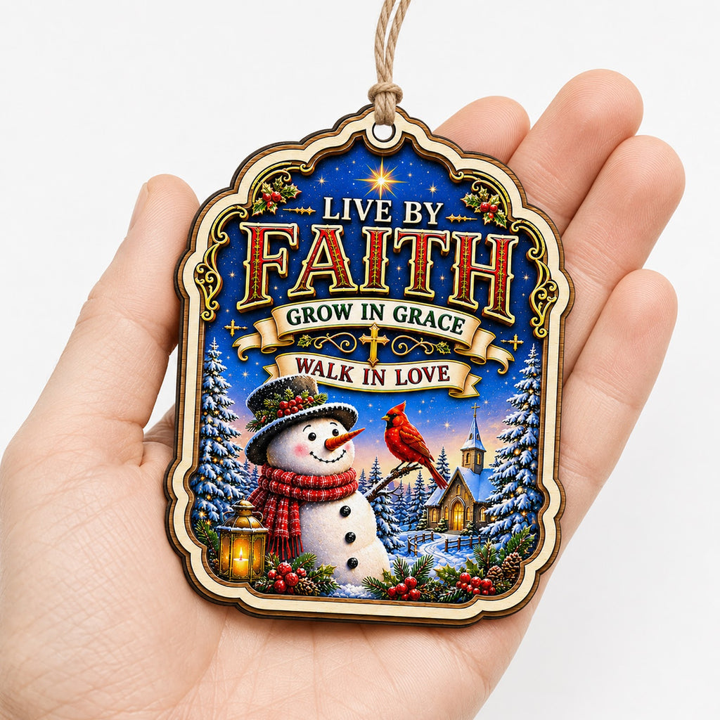 Live By Faith Christmas Ornament, Inspirational Christian Gift, Wood Hanging Tree Decoration