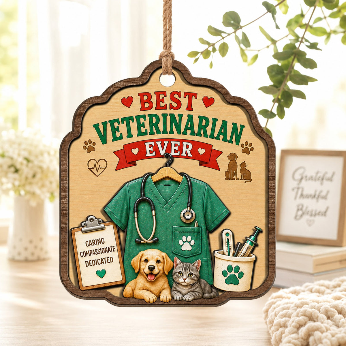 Best Veterinarian Wood Christmas Ornament