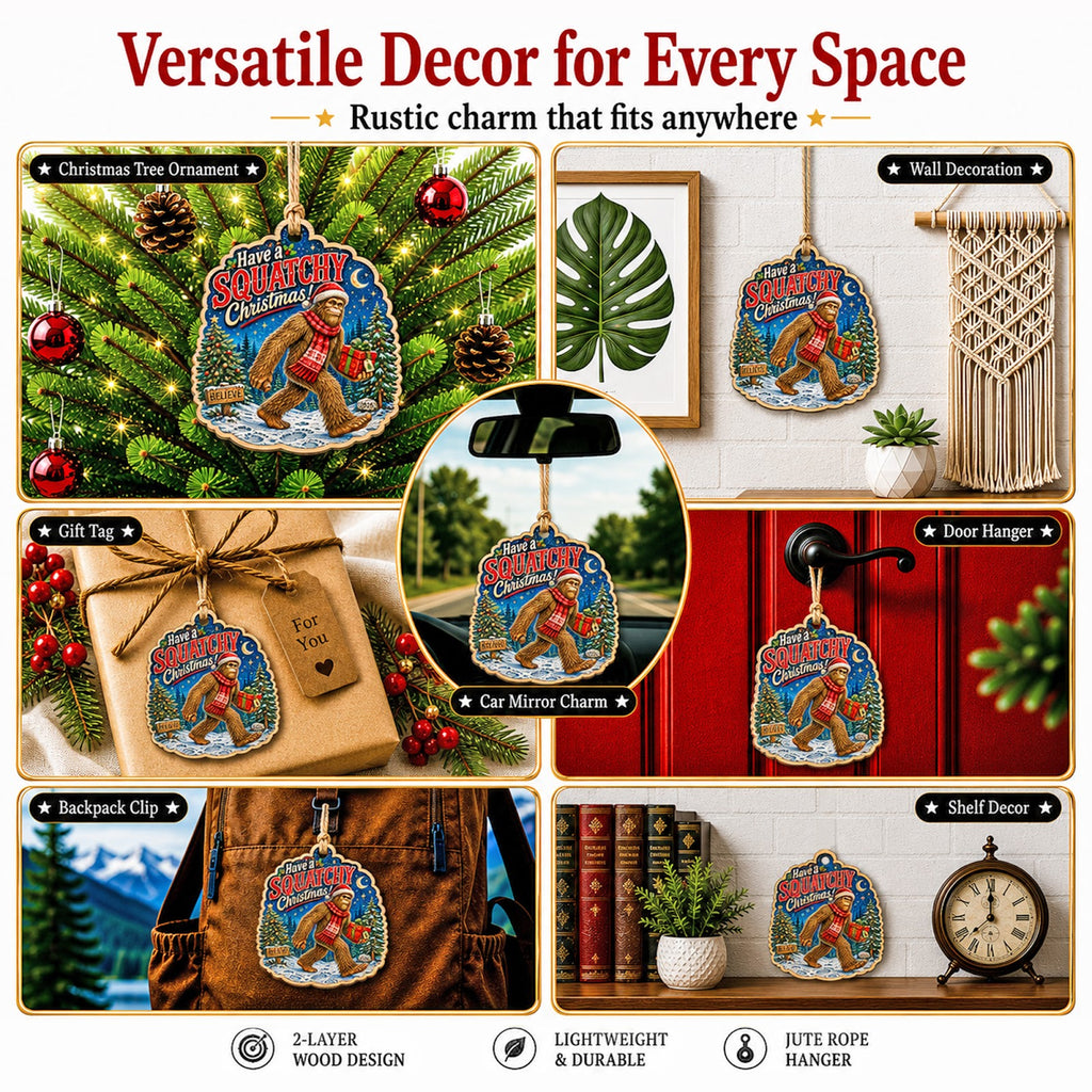 Bigfoot Squatchy Sasquatch Christmas Ornament, Stocking Stuffer For Bigfoot Fan, Wood Ornament