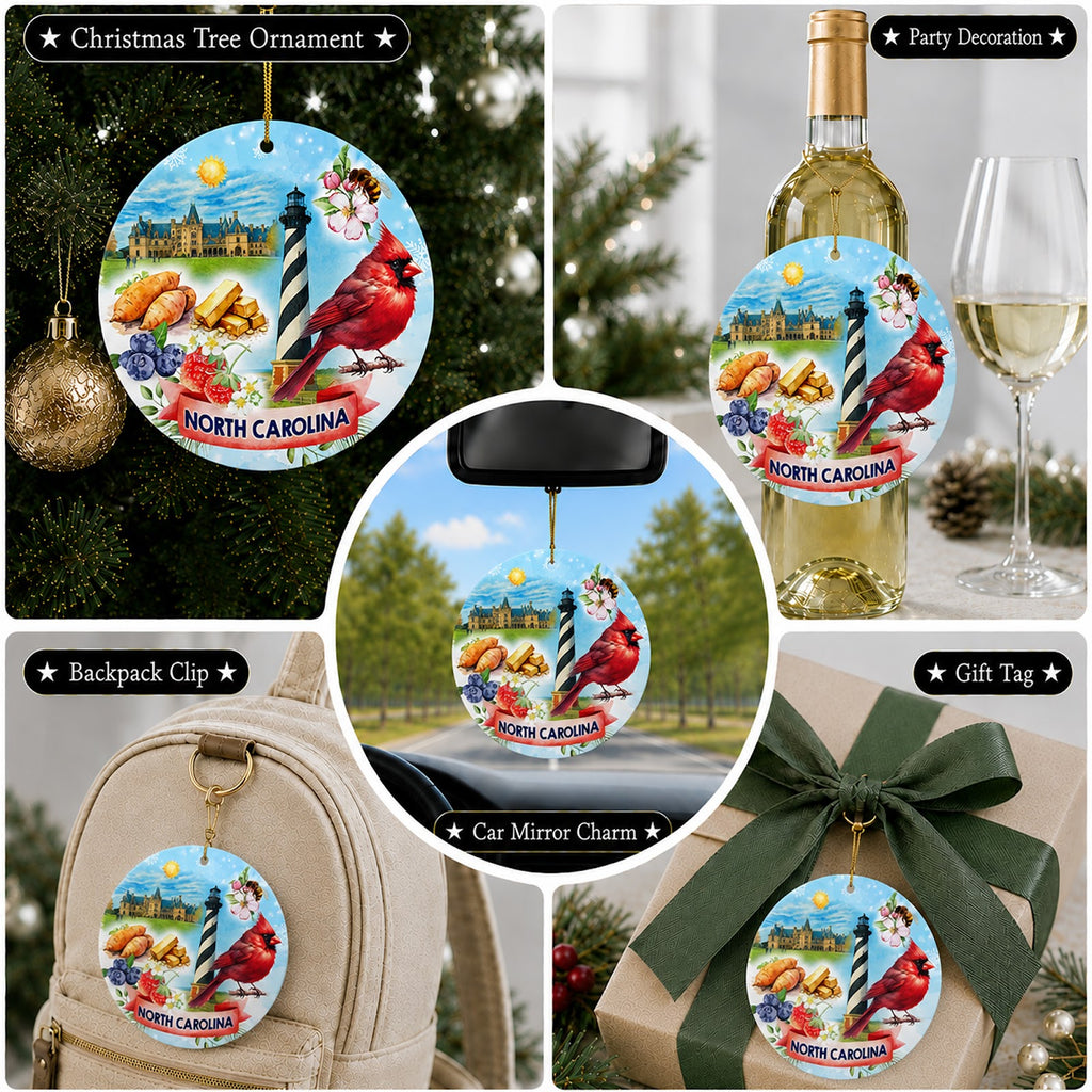 North Carolina Christmas Ornament, State Souvenir Keepsake Gift, Ceramic Tree Decoration
