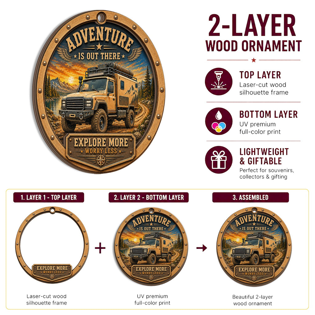 Overland Camper Off Road Travel Christmas Ornament, Off-Road Explorer Keepsake, Wood Ornament