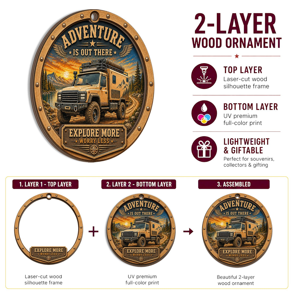 Overland Camper Off Road Travel Christmas Ornament, Off-Road Explorer Keepsake, Wood Ornament