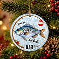 Blue and Orange Fish Ringed by a Rod and Bobber With a Best Dad Fish Pun. Ceramic Keepsake for Dads.