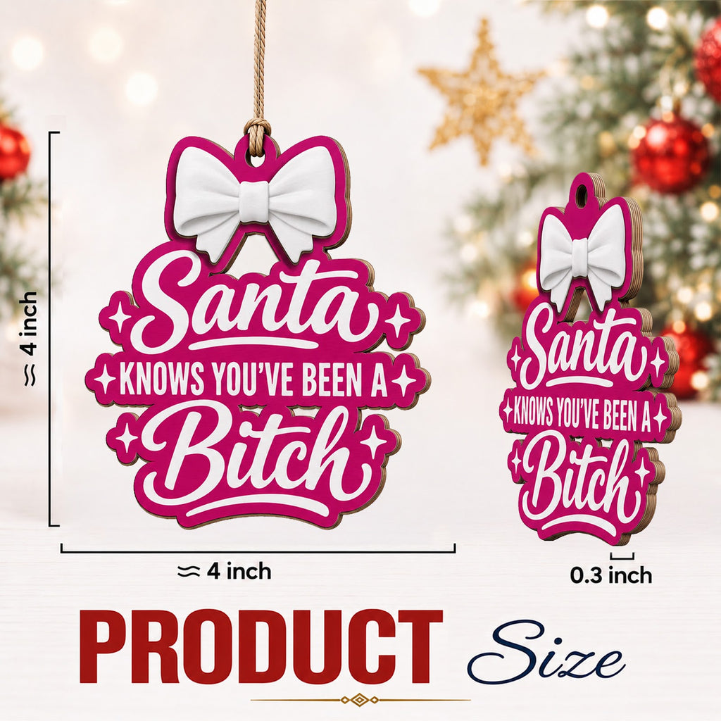 Santa Knows Naughty Nice Funny Christmas Ornament, Naughty-Nice Motto Keepsake, Wood Ornament
