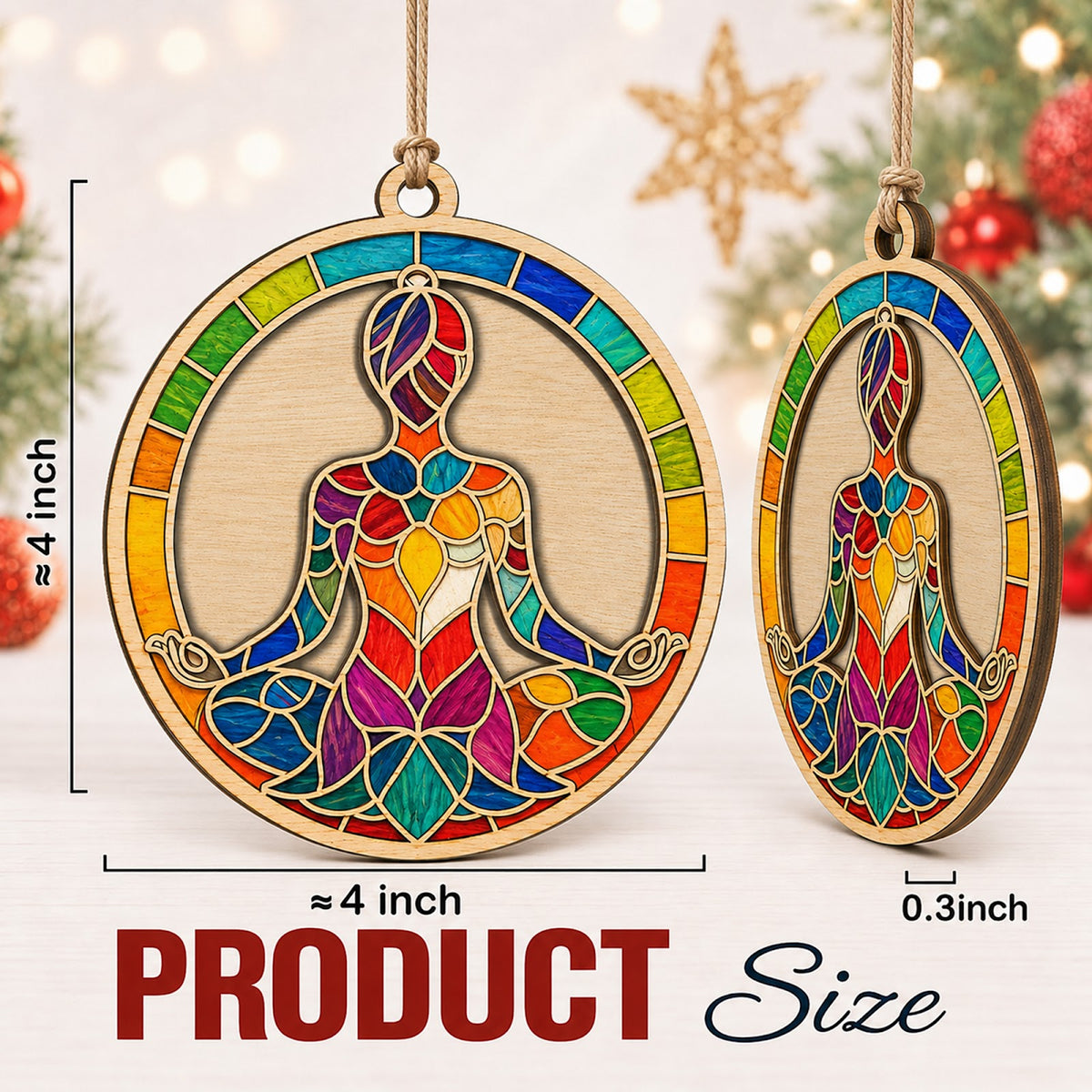 Stained Glass Yoga Wood Christmas Ornament