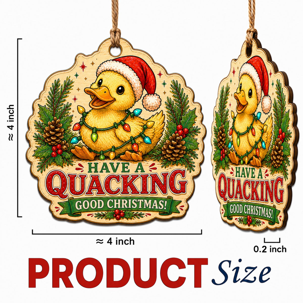 Duck Christmas Ornament, Stocking Stuffer For Duck Lover, Wood Hanging Tree Decoration
