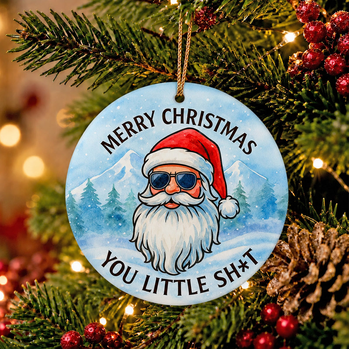 Funny Santa Christmas Ornament, Sarcastic Adult Humor Gift, Ceramic Hanging Tree Decoration
