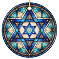 Royal Blue Filigree Star Framed in Cream and Turquoise Glass. Ceramic Keepsake for Hanukkah and Judaica Decor.