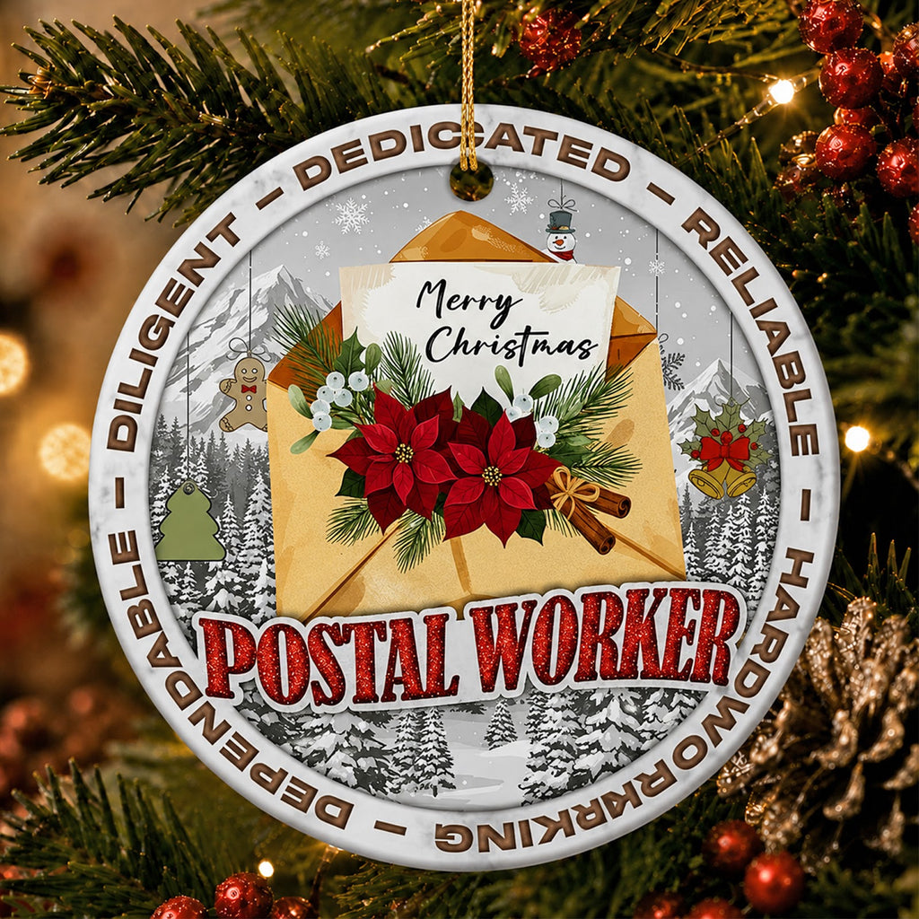 Postal Worker Christmas Ornament, Thank You Mailman Gift, Ceramic Hanging Tree Decoration